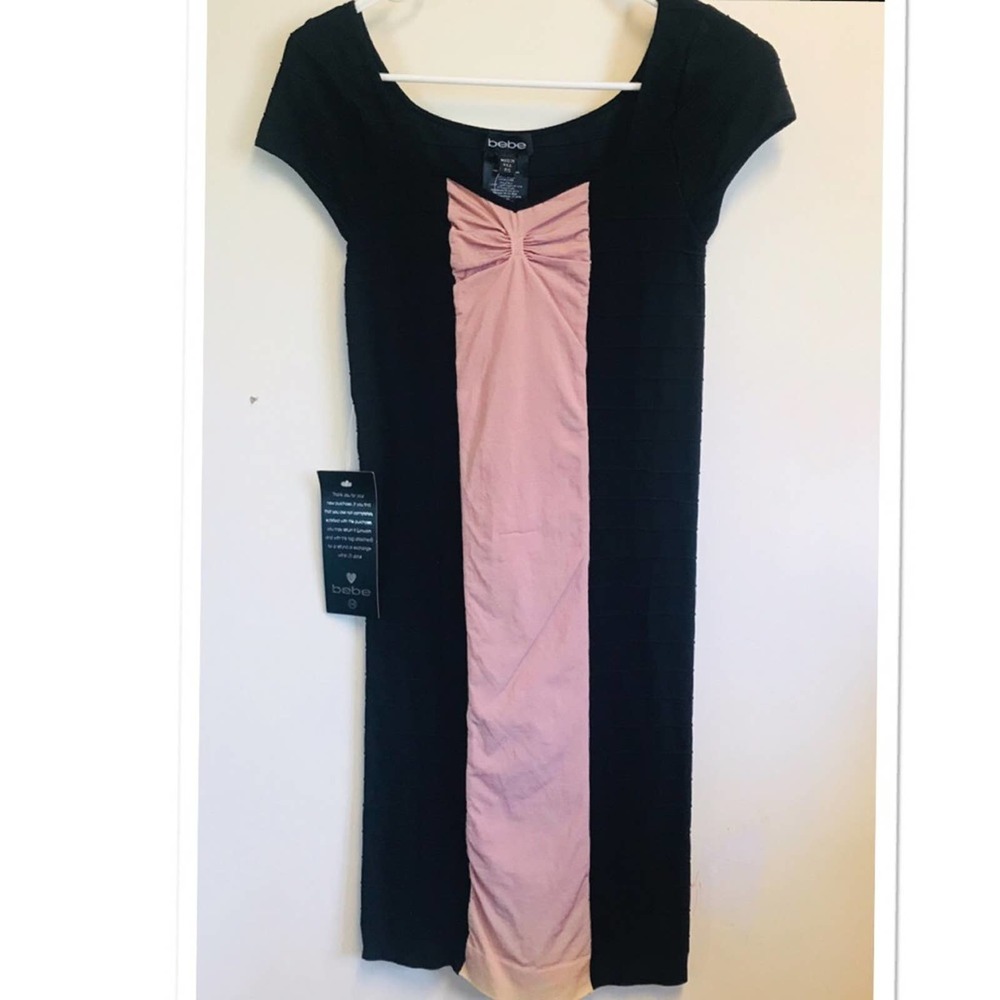 Bebe Mix Media Bandage Bodycon Dress Black Size PS